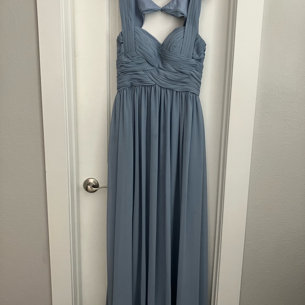 Azazie Cameron Dusty Blue Chiffon Maxi Dress